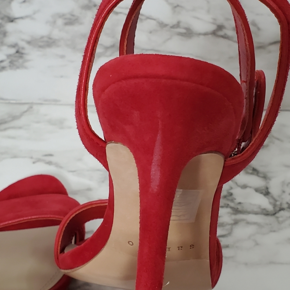 Sandro Nina Red Suede Ankle Buckle Heels. EU39 - Picture 6 of 10